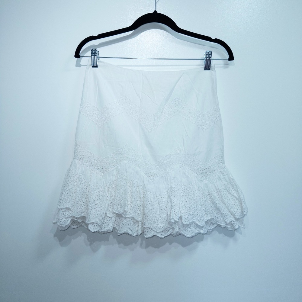 H&M White Eyelet Lace Flounced Cotton Skirt Size 4